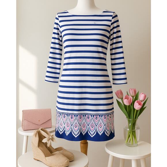 Lilly Pulitzer Beacon Blue Serene Striped Peacock Engineered Dress – Size Small - Picture 1 of 11